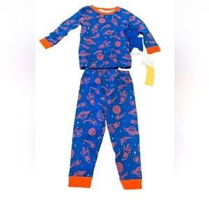 Sleep On It, Boys 2T, 3 Piece Galaxy Pajama Set, Blue Orange, Top/Bottoms/Socks